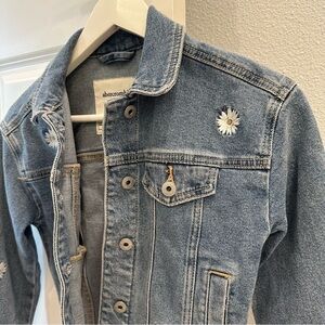 Abercrombie Kids Blue Denim Jacket with White Floral Accents